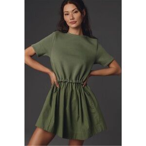 Anthropologie Olive Green Drawstring Mini Dress